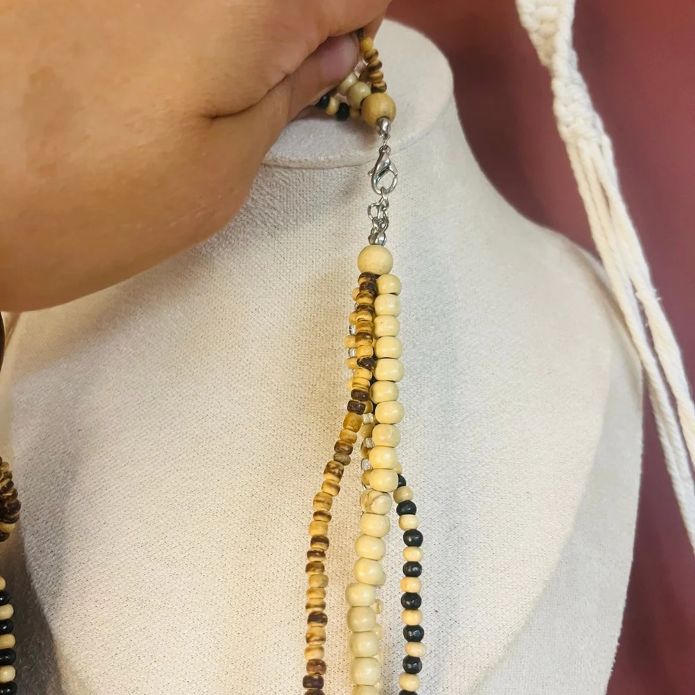 Natural Stone Beaded Necklace with Polished Shell Pendant | Boho Earthy Eclectic